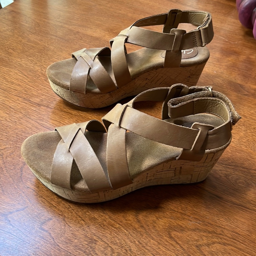 Clark’s Leather Wedges.  Worn Once